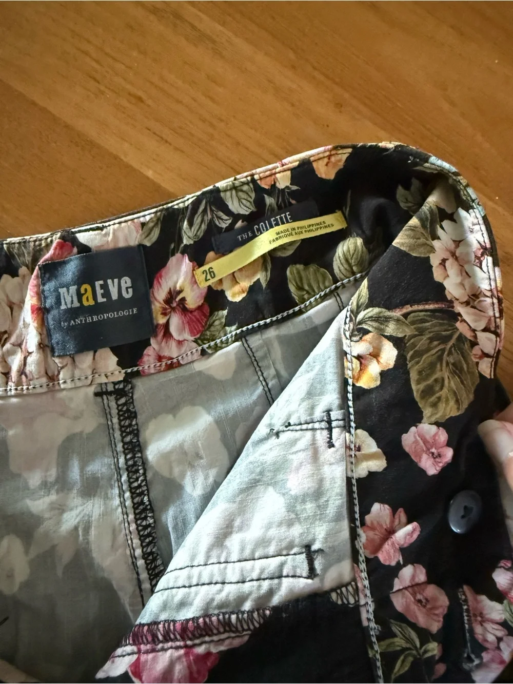 Anthropologie Black Floral Collette Pants